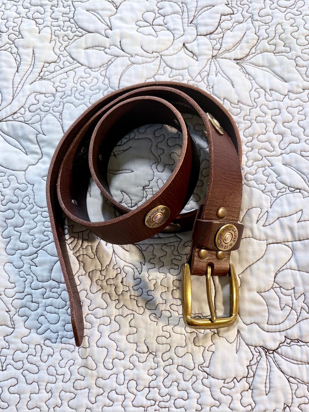 NWT Nocona Shotgun Shell Brown Leather Belt 12 Gauge Conchos Size 42💛